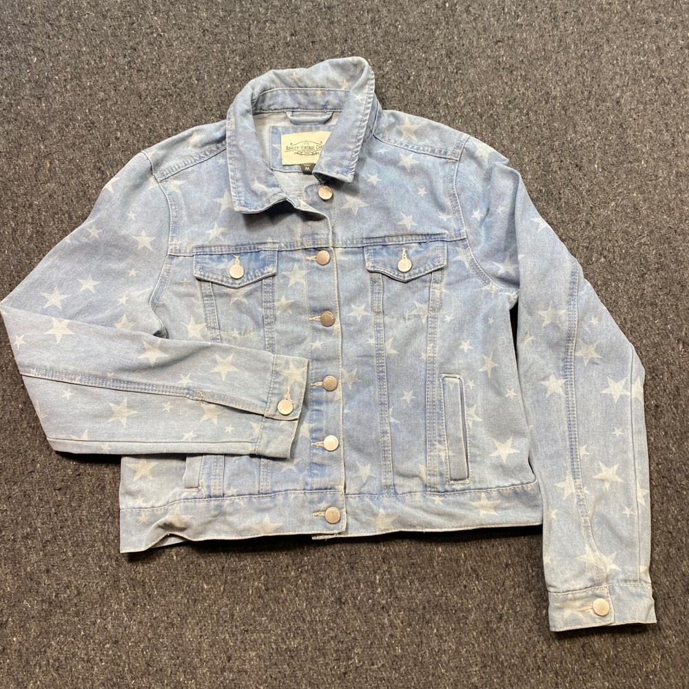 Ashley Vintage Charm Star Print Denim Jacket Sz M Womens Blue Trucker Celestial